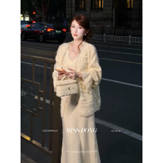 批发多伦多之秋秋新高弹羊毛针织开衫搭连衣裙套装女