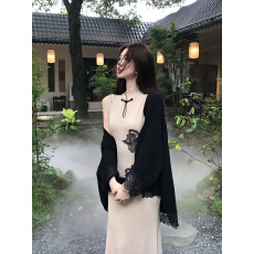 批发2026初秋新款新中式无袖<b class='q'>旗袍</b>针织连衣裙长裙开衫两件套套装连衣裙