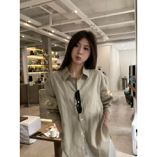 批发阿一 100天然亚麻 松弛感休闲宽松<b class='q'>衬衫</b>女秋季<b class='q'>棉麻</b>长袖<b class='q'>衬衣</b>