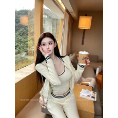 批发灰尘邓邓 韩系针织休闲套装女早<b class='q'>秋</b>新款长袖外套吊带背心上衣裤子