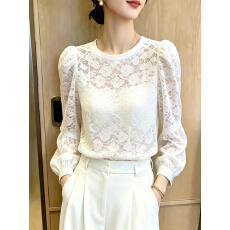批发轻熟优雅风白色蕾丝<b class='q'>泡泡袖</b><b class='q'>上衣</b>女通勤百搭高级感小众别致2026年秋