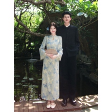 批发凌茜恣禾 蔚汐同梦'新中式蝴蝶晕染旗袍女早秋国风<b class='q'>修身</b>长袖<b class='q'>连衣裙</b>