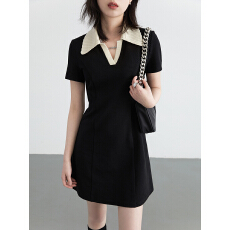 批发CHICVEN浪漫出游春季韩版撞色polo领短袖连衣<b class='q'>裙</b><b class='q'>修身</b>收腰短<b class='q'>裙</b>