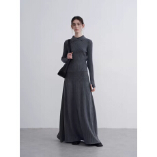 批发Textile Song高级感灰色羊毛针织半身裙女初冬遮胯大裙摆厚<b class='q'>长裙</b>子