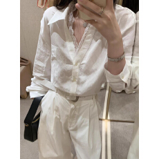 批发白色v领蕾丝拼接长袖衬衫女春秋季新款职业通勤<b class='q'>设计</b>感衬衫上衣