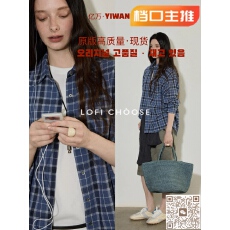 批发Lofi choose 复古撞色格纹翻领长袖衬衫女秋季新款<b class='q'>设计</b>感宽松上衣
