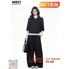 批发已出货 WESTAYONE双排扣毛呢短款外套女气质+阔腿裤/毛呢<b class='q'>中裙</b>秋季