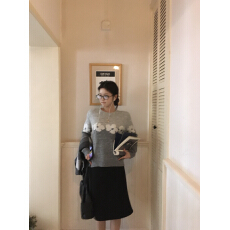 批发Tuuuh图画本雾间花影灰色渐变<b class='q'>花朵</b>提花圆领毛衣女秋软糯针织