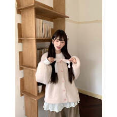 批发实拍实价 大码少女宽松慵懒风毛衣针织开衫<b class='q'>外套</b>粉色上衣秋冬温柔