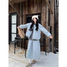 批发实拍实价 大码宽松连帽卫衣圆领长袖棉衣外套半身裙三件套装女潮