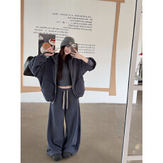 批发实拍实价<b class='q'>大码</b>秋冬懒人三件套连帽开衫卫衣宽松阔腿长裤打底衫套装