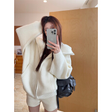 批发<b class='q'>实拍</b>实价 大码女装松弛感纯色连帽毛衣<b class='q'>外套</b>女显瘦百搭针织衫上衣