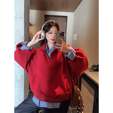 批发实拍实价大码宽松立领套头卫衣女加绒/常规上衣+内搭<b class='q'>格子衬衫</b>套装