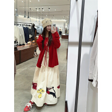 批发实拍实价<b class='q'>大码</b>绑带针织开衫外套女重工贴布绣花半身裙打底衫套装潮