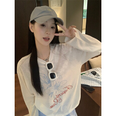 批发实拍实价 大码<b class='q'>春</b>秋韩系薄款百合印花宽松休闲韩版长袖防晒衫上衣