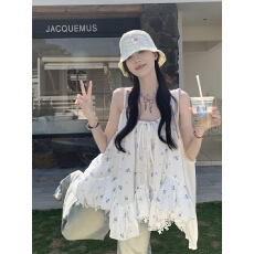 批发实拍实价<b class='q'>大码</b>设计感重工刺绣冰淇凌下摆<b class='q'>吊带</b><b class='q'>背心</b>女夏无袖碎花上衣