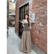 批发实拍实价<b class='q'>大码</b>薄款针织防晒开衫女挂脖吊带背心慵懒宽松阔腿裤套装