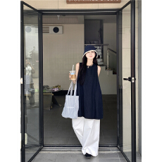 批发实拍实价~大码韩系气质背后小镂空无袖慵懒牛仔连衣裙+休闲阔腿裤