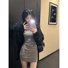 批发实拍实价 大码慵懒V领毛衣外套女<b class='q'>春</b>秋辣妹针织衫吊带背心裙两件套
