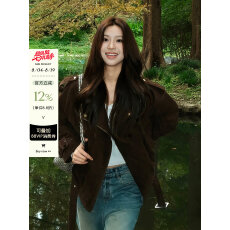 批发美拉德廓形麂皮外套女<b class='q'>秋</b>冬休闲翻领工装夹克美式复古宽松百搭上衣