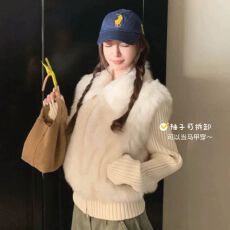批发棉服<b class='q'>女</b>冬季<b class='q'>新款</b>环保皮草毛毛马甲针织袖可拆卸高级感夹棉<b class='q'>外套</b>