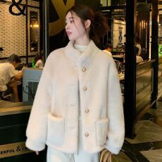 批发新款加厚水貂绒皮毛一体毛毛外套女冬季短款立领环保皮草大衣