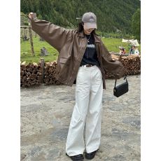 批发皮衣外套女新款早秋高级感女装黑色休闲短款小个子机车皮夹克