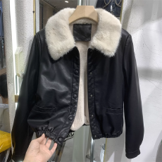 批发美拉德加绒皮衣外套女加厚夹克秋冬新款小个子大毛领短款上衣