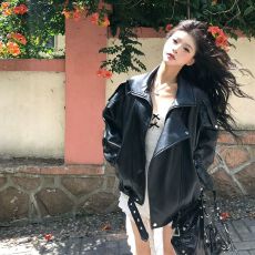 批发美式皮衣外套女短款新款秋季宽松时尚复古百搭pu皮夹克洋气