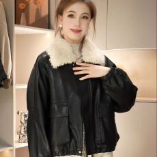 批发皮衣外套加绒加厚冬季新款可拆卸毛领洋气时尚保暖女士皮夹克外套