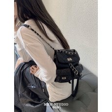 批发【MBH】小香风青蛙鱼子酱牛皮背包时尚百搭菱格链条双肩包