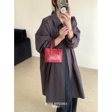 批发【MBH】简约真皮纯色精致小巧迷你菜篮子手提包斜挎包(配肩带)