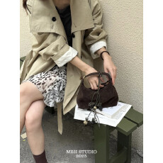 头层磨砂牛皮hobo包复古饭盒包秋冬简约手提包配肩带,不含挂件