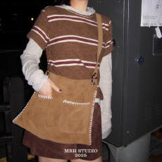 批发【MBH】小众手缝线设计双口袋大容量托特包单肩斜挎包