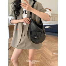 批发【MBH】慵懒风半圆口袋托特包头层牛皮大容量单肩斜挎包