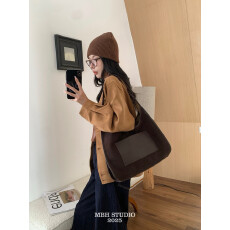 批发【MBH】小众设计磨砂牛皮撞色托特包大容量日常通勤单肩包