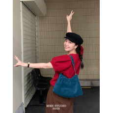 批发磨砂牛皮小众设计褶皱云朵包大容量百搭斜挎单肩包(配肩带)