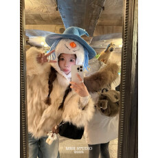 批发【MBH】羊毛侧面双口袋小背包秋冬毛茸茸双肩包(含90%羊毛)