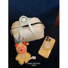 26早春！MBH头层牛皮褶皱波士顿保龄球包小众休闲手提包