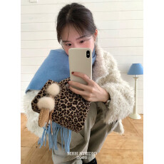 MBH复古时尚豹纹磨砂牛皮吐司包小众真皮手提包配不含挂件