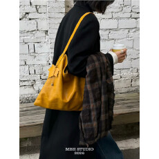 批发【MBH】枫叶黄头层油蜡牛皮托特包极简慵懒风手提单肩包