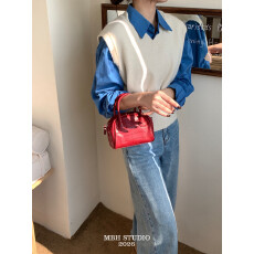 批发【MBH】鳄纹牛皮波士顿保龄球包精致小巧手提斜挎包(配肩带)