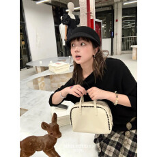 批发2026春季新品真皮撞色钩织波士顿包简约质感斜挎手提包(配肩带)