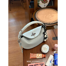 批发荔枝纹头层牛皮元宝包小众设计百搭斜挎手提包(配收纳包,肩带