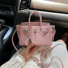 批发银扣迷你真皮20寸铂金包头层牛皮春夏多巴胺配色百搭斜挎手提包