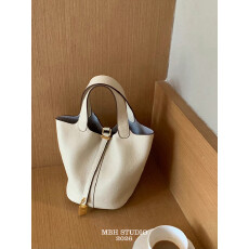 批发togo皮金扣18寸菜篮子包头层牛皮软糯百搭手提包(配收纳袋,锁头