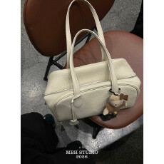 批发【MBH】韩国小众简约头层牛皮枕头包大容量波士顿单肩包