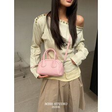 MBH头层牛皮荔枝纹软糯保龄球精致小巧手提包斜挎包配肩带