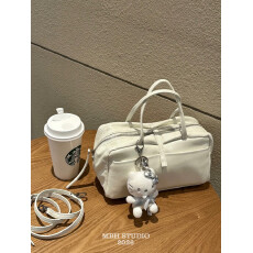 批发头层颈纹牛皮简约百搭波士顿包大容量纯色斜挎手提包(配肩带)