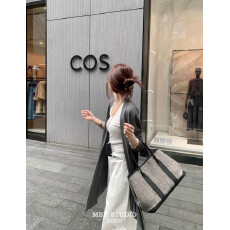 MBH毛呢拼头层牛皮30寸花园包真皮时尚大容量托特包手提包